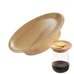 Table Mats Solid Wooden Wine Glass Dual Purpose Use Round Protector Bamboo Cup Lid To Prevent Debris From Splashing Kitchen Gadgets