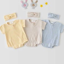 Rompers Summer Baby Clothing Childrens Litted Fitting مع حزام رئيسي 240514L240502