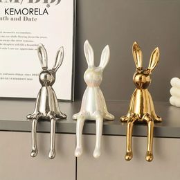 1PCS Ceramic LongEared Sitting Rabbit Room Ornaments Statue Luxury Home Decoration Accessories HighEnd Art Aesthetics 240513