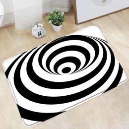 Bath Mats Black And White Bathroom Mat Modern Geometric Stripe Entrance Doormat Kitchen Bedroom Flannel Non-Slip Carpet Home Floor Decor