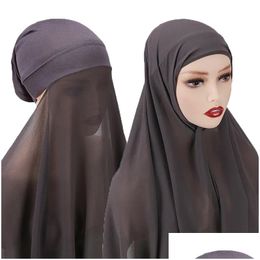 Ethnic Clothing 2023 Fashion Chiffon Hijab Scarf Under Cap 2 In 1 Muslim Veil Scarves Women Islam Underscarf Headscarf Turban Headwr Dhy1T