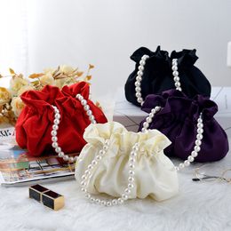 New Little Cute Pearl Satin Handbag Small Handbag Cheongsam Bag Banquet Bag Dress Bag Bucket Bag