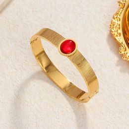 Bangle Emerald Green Red Zircon Stainless Steel Bracelet For Women Gorgeous Bangles Gold Colour Cuff Wristband Stackable Jewellery