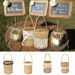 Gift Wrap Mini Bag Lace Burlap With Handle Flower Basket Vintage Wedding Handheld Baby Shower Rustic Ceremony Table Decoraiton