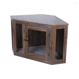 Dog Carrier Furniture Corner Crate With Cushion Kennel Wood And Mesh House Pet Indoor Use
