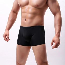 Underpants Seamless Ice Silk Boxers Men Solid Color Male Ultra-thin Sexy U-shaped Pouch Underwear Summer Cool Trunk Shorts