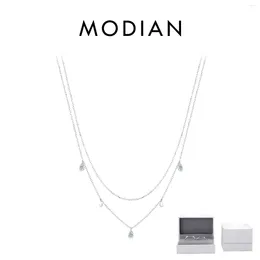 Chains MODIAN Real Pear Shape Moissanite Pendant Necklace 925 Sterling Silver Double Layer Necklaces For Women Wedding Jewellery