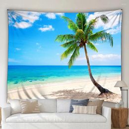 Tapestries Modern Ocean Beach Tapestry Seaside Waves Palm Leave Summer Boat Mediterranean Natural Scenery Home Wall Hanging Decor Art Mural