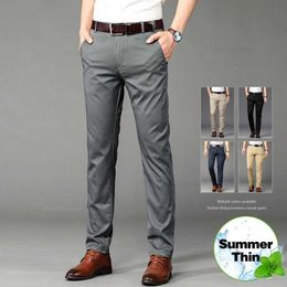 Men's Pants 2024 Summer Mens Thin Casual Pants Highly Elastic Comfortable Fashion Business Straight Trousers Brand Clothes Khaki Black Y240514