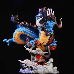 Action Toy Figures Sports Gloves 22cm One Piece Anime Figure GK Kaido Dragon Form Four Emperors With Lamp PVC Action Figure Model Dolls Antistress Toy For Gift