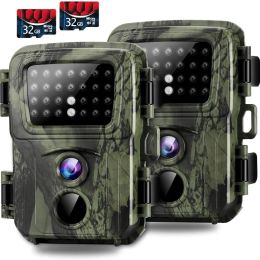 Cameras Hunting Cameras Mini Trail Camera 2 Pack 20MP 1080P Game Cameras Night Vision Motion Activated Waterproof Hunting Cam Wildlife Mon