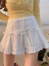 Skirts Lolita Style Lace Patchwork Bow Cute A-line Mini Skirt Fairycore Aesthetic Shorts Preppy Kawaii Coquette