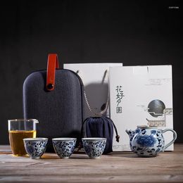 Teaware Sets Retro Blue And White Travel One Pot Fills Three Cups Tea Set Convenient Cup Ceramic