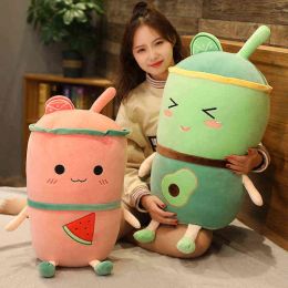 Dolls Cm Cute Cartoon Fruit Bubble Tea Cup Shaped Pillow With Strawberry Orange Watermelon Filled Soft Back Cushion kids Gifts J220704