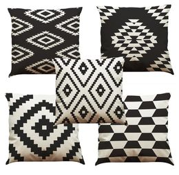 Black and White Lattice Linen Cushion Cover Home Office Sofa Square Pillow Case Decorative Cushion Covers Pillowcases Without Inse5879679