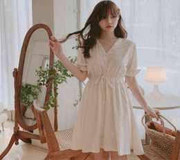 New Lace up Summer Dress Girls Boho Party Chiffon Female Vintage Dress white Short Sleeve Women Dresses Robe Vestido Y12041086480