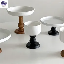 Kitchen Faucets Ins Style Retro French Wooden High Legged Ceramic Plate Wine Cup Dessert Bowl Cake Dim Sum Tray Dinner