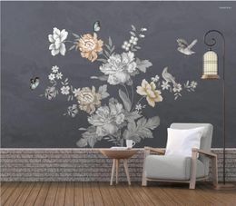 Wallpapers Custom 3D Wallpaper Mural Modern Fashion Flowers Birds And Butterflies Living Room Background Wall Home Decoration