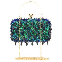 Chaozhou Hengmei Handbag Factory Direct Sales Hand-held Evening Bag Handmade Double-sided Beaded Embroidery Bag Sequin Bag Ladies Evening Ba