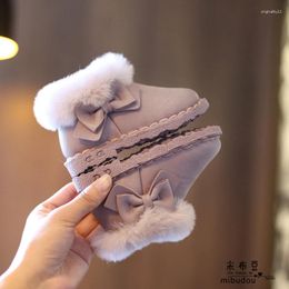 Boots Koovan Children Autumn Winter Girls With Velvet Anti-skid Snow Cotton Butterfly Knot Princess Shoes Babys 1-3-6 Year