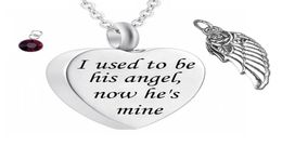 Engraved I Used to be his Angel Now He039s Mine Cremation Jewellery Initial Necklace Keepsake Memorial Urn Necklace with Birth9954574