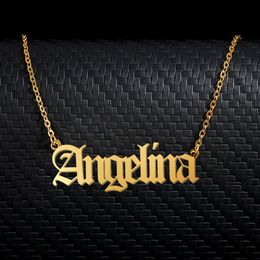 Angelina Old English Name Necklace Stainless Steel 18k Gold plated for Women Jewellery Nameplate Pendant Femme Mothers Girlfriend Gift