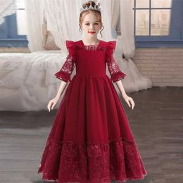 Girl's Dresses 4-12 Year Old Girls Party Dress Ethnic Style Performance Dress Art Photo Chiffon Christmas Party Dress New Childrens Clothing Y240514