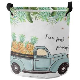 Laundry Bags Pineapple Truck Tropical Plant Dirty Basket Foldable Waterproof Home Organizer Clothing Kids Toy Storage