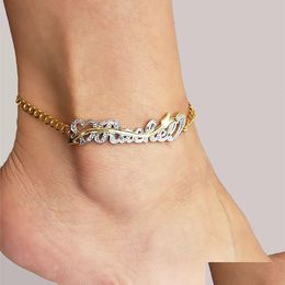 Anklets Custom Name Anklet For Women Personalised 3D Nameplate Double Colour Cuban Chain 230901 Drop Delivery Jewellery Otjvf