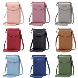 Carrken Mobile Phone Bag Women's Crossbody Bag New Korean Fashion Shoulder Bag Two-fold Functional Solid Colour Pu Mini Bag