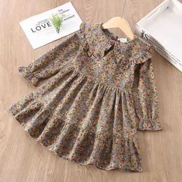 Girl's Dresses Laura Coles Winter New Arrival Girl Dress Long sleeved Peter Pan neckline ruffled floral cute baby dress vest 18M-7T d240515