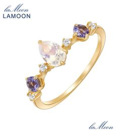 Wedding Rings Lamoon Natural Moonstone Ring For Women Tanzanite Gemstone 925 Sterling Sier Gold Vermeil Fine Jewellery Engagement Drop Dhzos