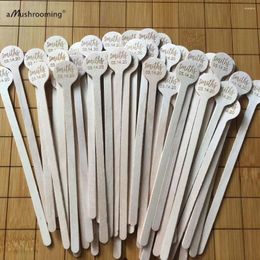 Party Decoration 50pcs Personalized Baby Baptism Dessert Table Birthday Event Wooden Swizzle Cocktail Drinking Stirrer Sticks