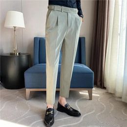 Men's Suits British Style Belt Design Banquet Wedding Dress Trousers Top Neapolitan Slim Business Casual High Drape Waist Pants