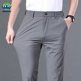 Men's Pants Summer Good Stretch Smooth Trousers Men Business Elastic Waist Korean Classic Thin Black Grey Blue Brand Casual Suit Pants Male Y240514PAD9