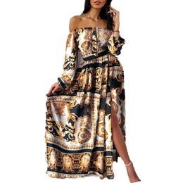 designer dresses for women evening dresses elegant Vintage Dresses Summer Slash Neck Paisley Print Kim Kardashian style Middle waist 3XL designer dress sexy devise
