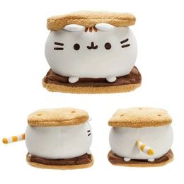 Stuffed Plush Animals 15cm Cute Chocolate Sandwich Biscuit Fat Cat Throwing Pillow Plush Toy Biscuit Cat Doll Filling Animal Birthday Gift B240515