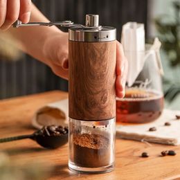 Portable Wood Grain Coffee Bean Grinder Stainless Steel Crank Manual Handmade Mill Kitchen Tool Grinders 240509