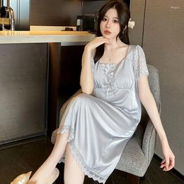 Women's Sleepwear Summer Ice Silk Pyjamas Thin Cool Nightdresses Comfortable Casual Sleepshirts Short Sleeve V-neck Plus Size Loungewear