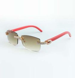 XL Diamond Sunglasses 3524012 with Red Natural Wooden Arm and 56mm Lens 30 Thickness3308863