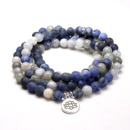 Bracelets Pop Yoga Bracelets For Women 108 Mala Natural Moon Stone and Matte Sodalite 8MM Beaded Louts Meditation Men Jewellery