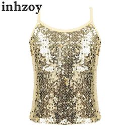 Dancewear Kids Girls Shiny Sequins Gymnastics Ballet Dance Camisole Crop Top Sleeveless Tank Tops Vest Cheer Jazz Performance DancewearL2405