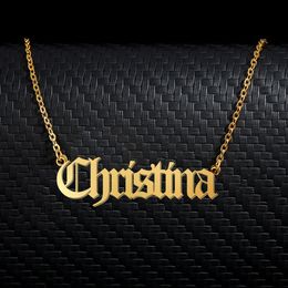 Christina Old English Name Necklace Stainless Steel 18k Gold plated for Women Jewelry Nameplate Pendant Femme Mothers Girlfriend Gift