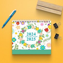 Party Favor 2024 Simple Flower Pinted Calendar 18 Months 365 Days Countdown Monthly Planning Student Schedule Yearly Agenda Organizer