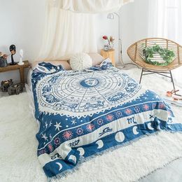 Blankets Blue Bohemia Style Towel Blanket Gauze Throw Quilts Cotton Tassels 200 230cm Bed Cover 4layer Home Bedding Arrived Bohe