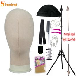 Mannequin Head Wig Stand Canvas Block Head With Adjustable Mannequin Head Tripod For Wigs Making Display Wth Wig Caps T Pins 240507