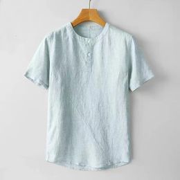 Linen Men's Summer Short Sleeve T-Shirt Casual Breathable Cotton-Linen Blend Tshirts Unique Patchwork Top Relaxed Fit 240515