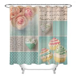 Shower Curtains Polyester Fabric Curtain Liner Romantic Flowers LOVE Cake Bathroom Decor