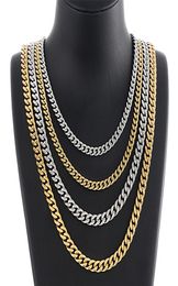 Hip Hop Stainless Steel Cuban Chain Necklace Simple 18K Real Gold Plated Jewelry9467125