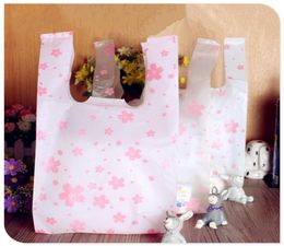 Whole size 1835cm7quot14quot Supermarket Shopping plastic Bag with handle printing Cherry blossom plast1383749